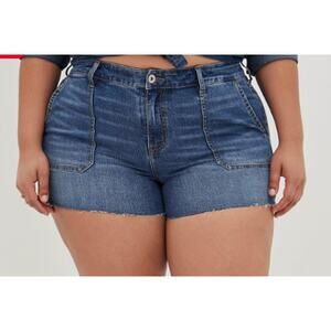 Torrid Shorts Womens 16W Denim Jean Utility Fray Raw High Rise Shortie Cut Offs